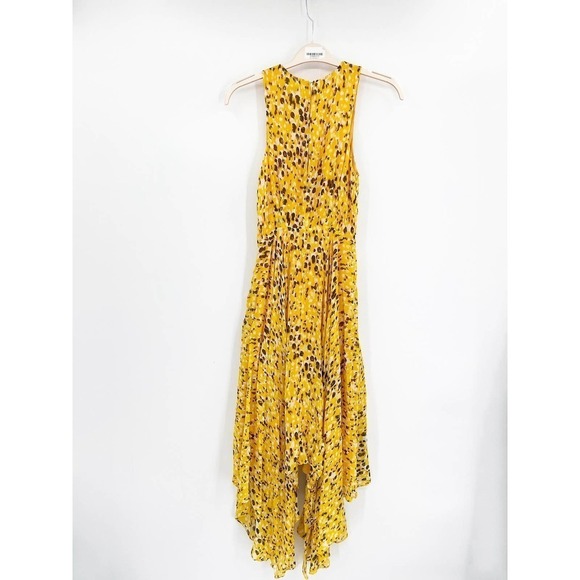 Derek Lam 10 Crosby Yellow Pleated Animal Print Sleeveless V-Neck Maxi Dress 4 - Picture 5 of 8